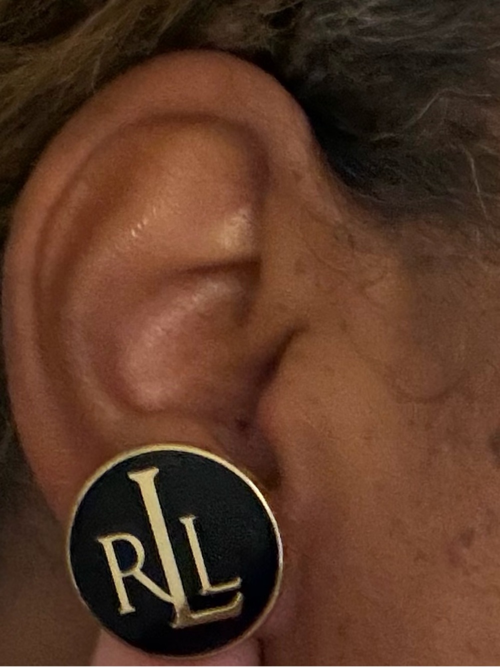 Lauren Ralph Lauren Black & Gold Logo Earrings. Monogrammed. Made from Buttons